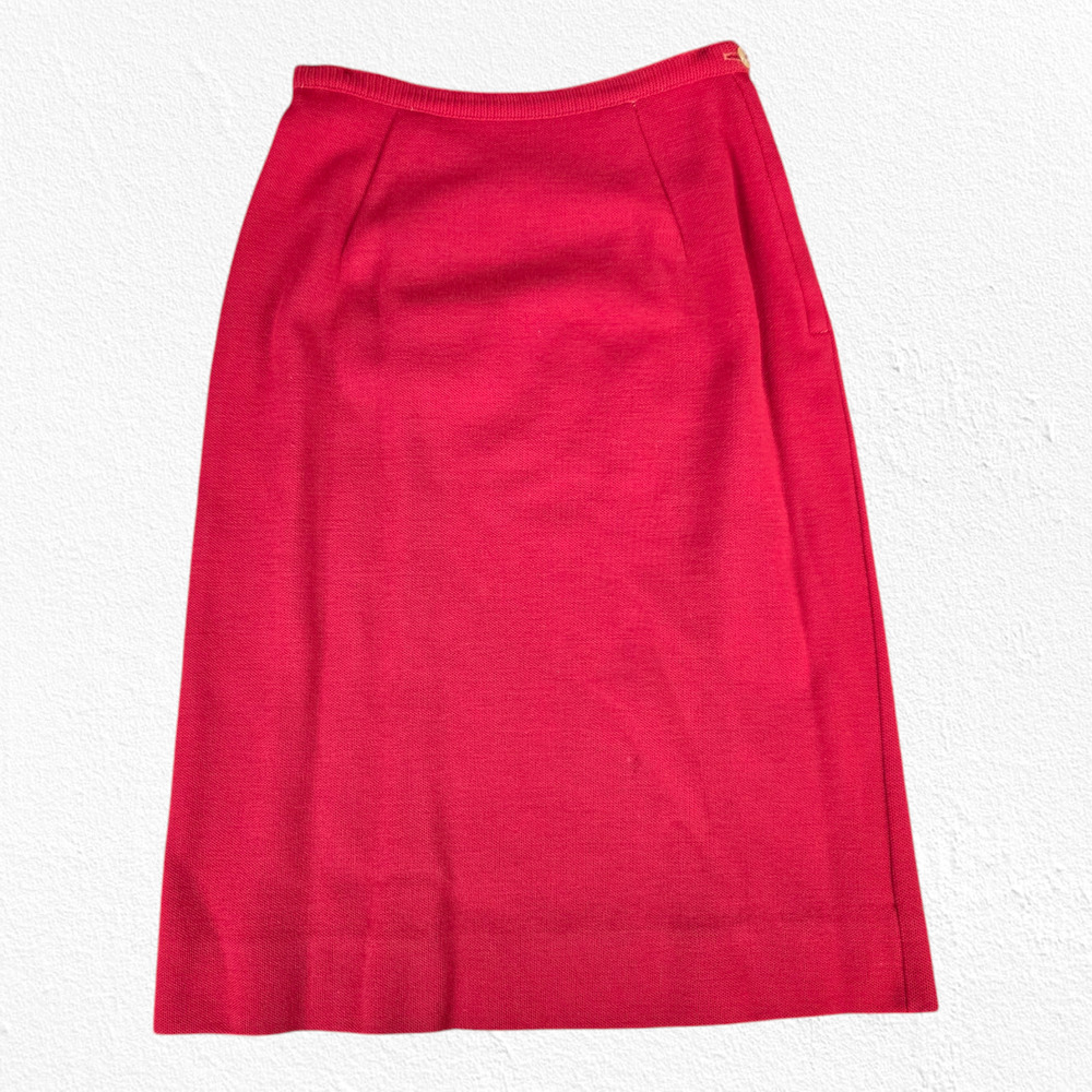 Vintage 1950s Red Wool Gold Button Cropped Jacket Pencil Skirt Suit Size 2 USA - Picture 12 of 16